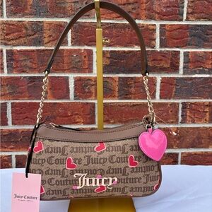 Juicy Couture Tan and Pink Heart Shoulder Bag